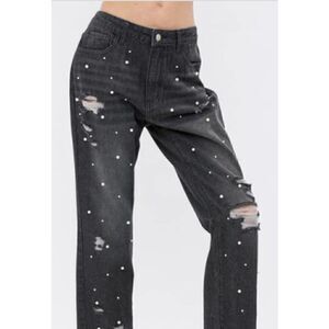 Vocal PEARL EMBELLISHED FRONT RIPPED JEANS Med NWT